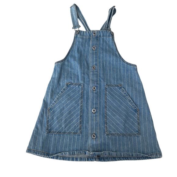 Zara Blue Stripe Denim Pinafore Dress - Size 10 - Picture 1 of 6